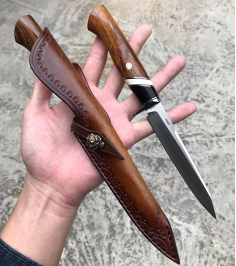 3.86Inch Camping Outdoors Fixed Blade Knife,M390 Steel Blade,Ebony and Desert Iron Wood Handle