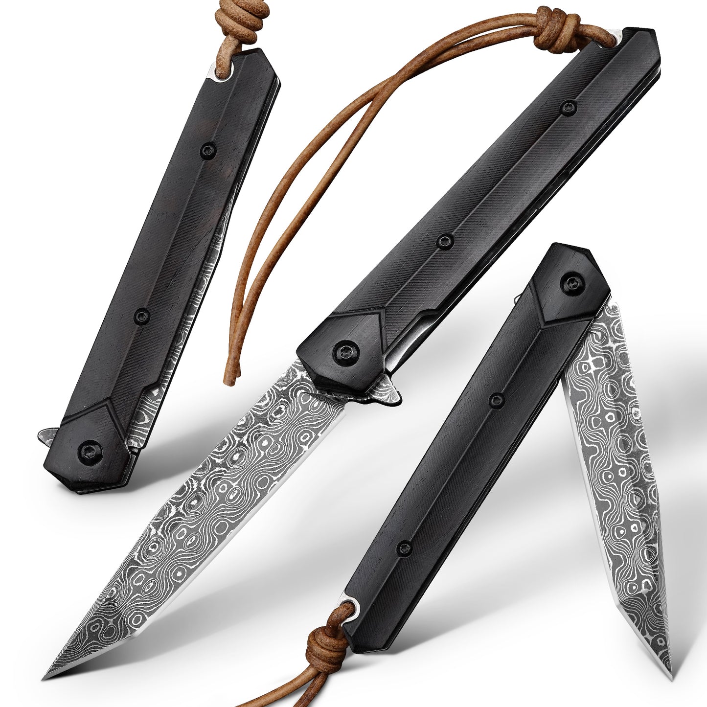 2.6 Inch Japanese Folding Blade Knife,VG10 Damascus Steel,Ebony Handle