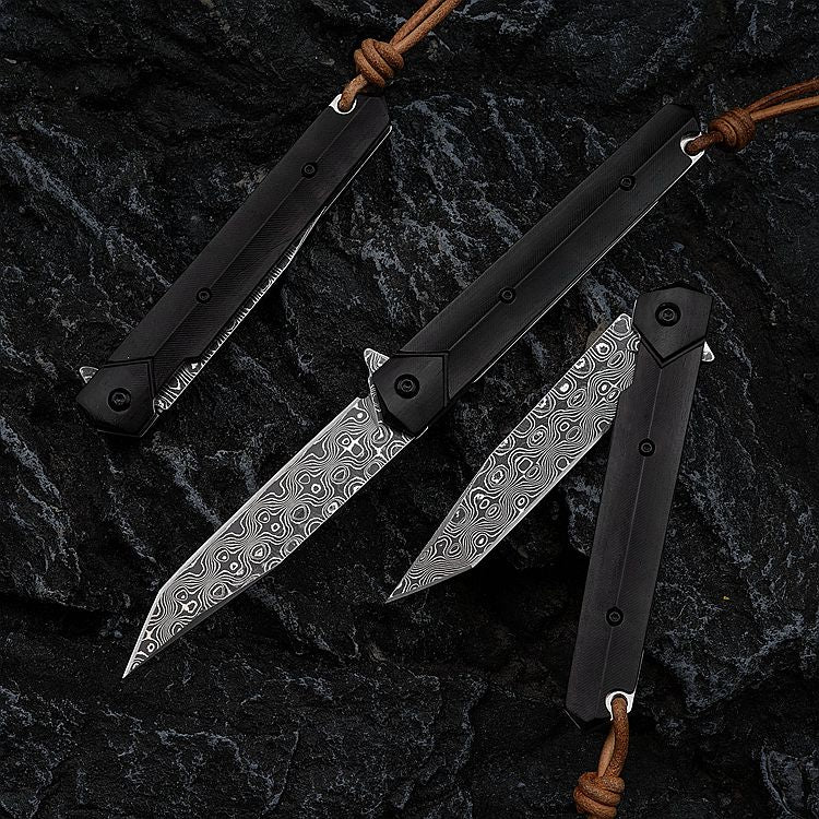 2.6 Inch Japanese Folding Blade Knife,VG10 Damascus Steel,Ebony Handle