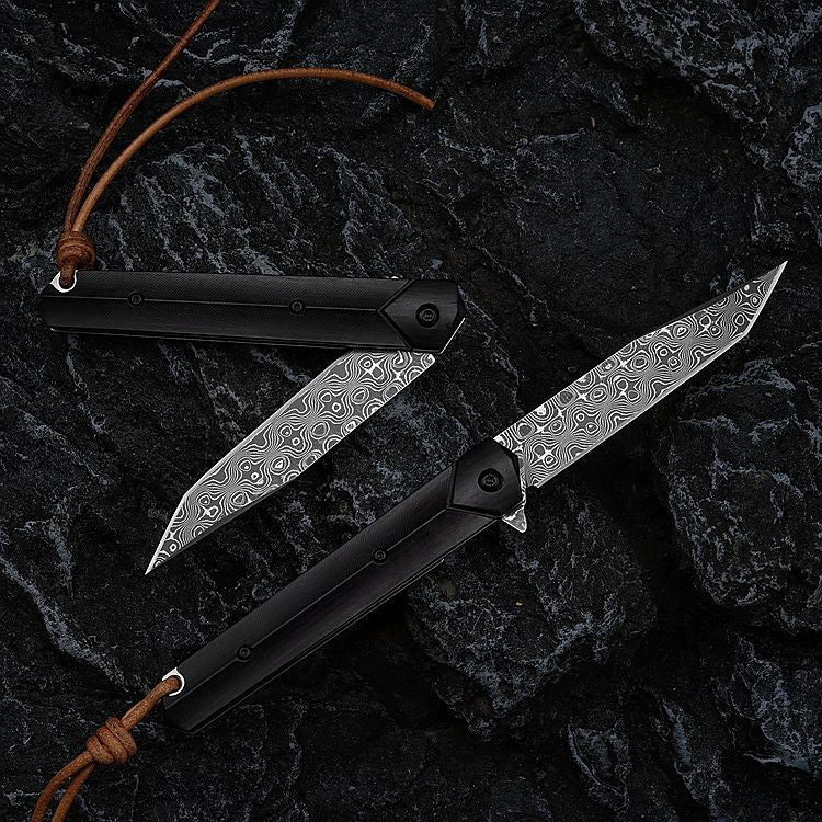 2.6 Inch Japanese Folding Blade Knife,VG10 Damascus Steel,Ebony Handle