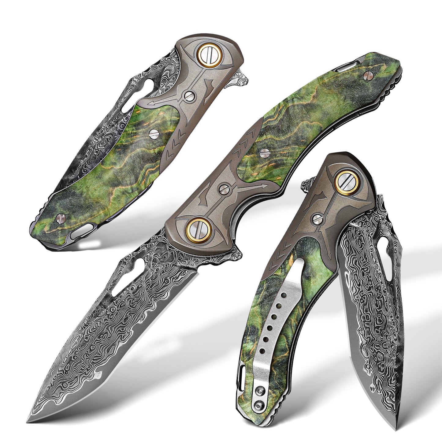 3.35 Inch Folding Pocket Knife,Damascus Steel Blade,American Desert Ironwood Handle