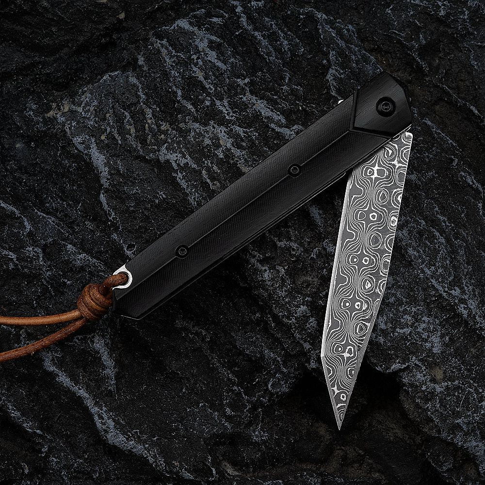 2.6 Inch Japanese Folding Blade Knife,VG10 Damascus Steel,Ebony Handle