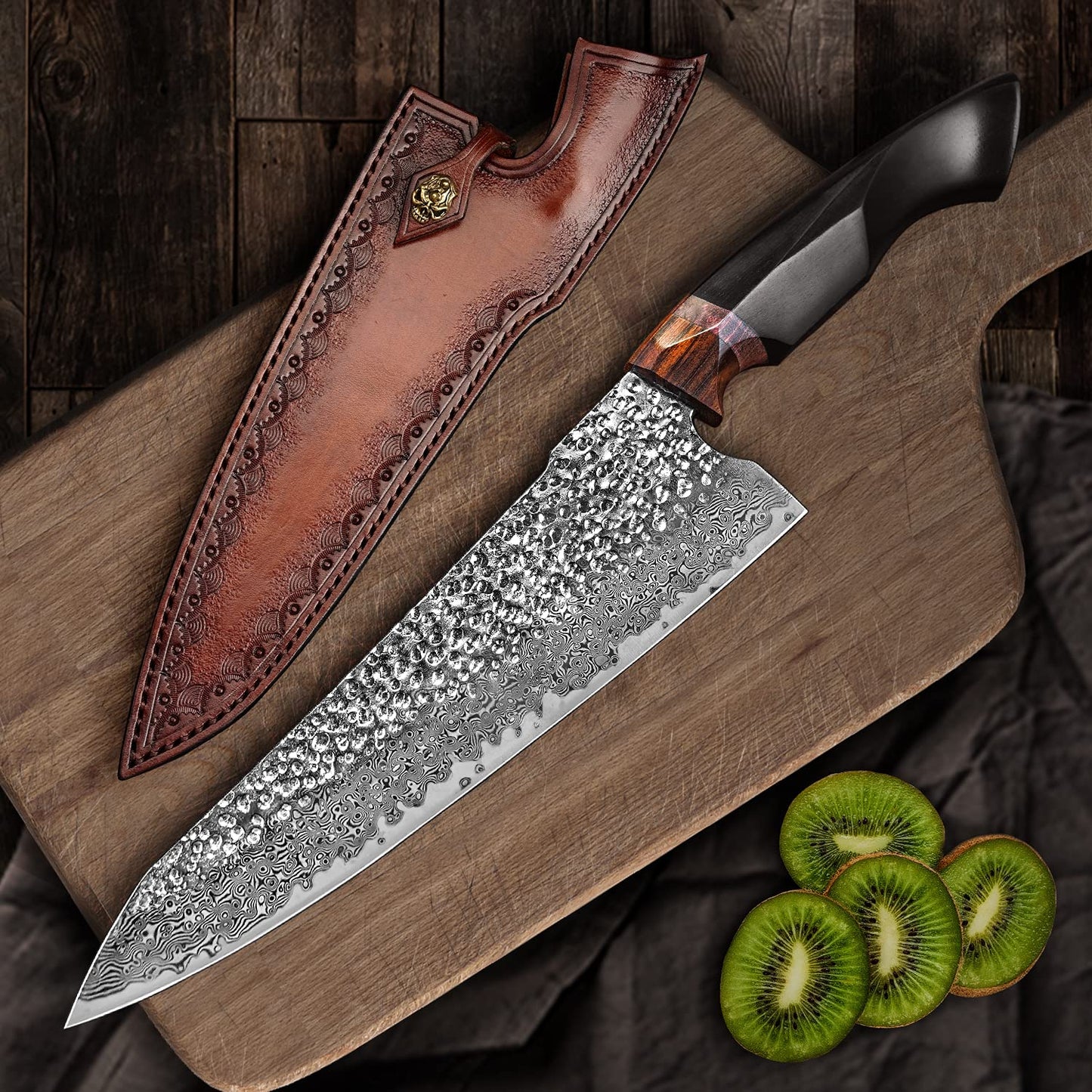 8.5inch Japanese chef's knife, Damascus Steel VG10 Core Blade,Ebony Wood Handle