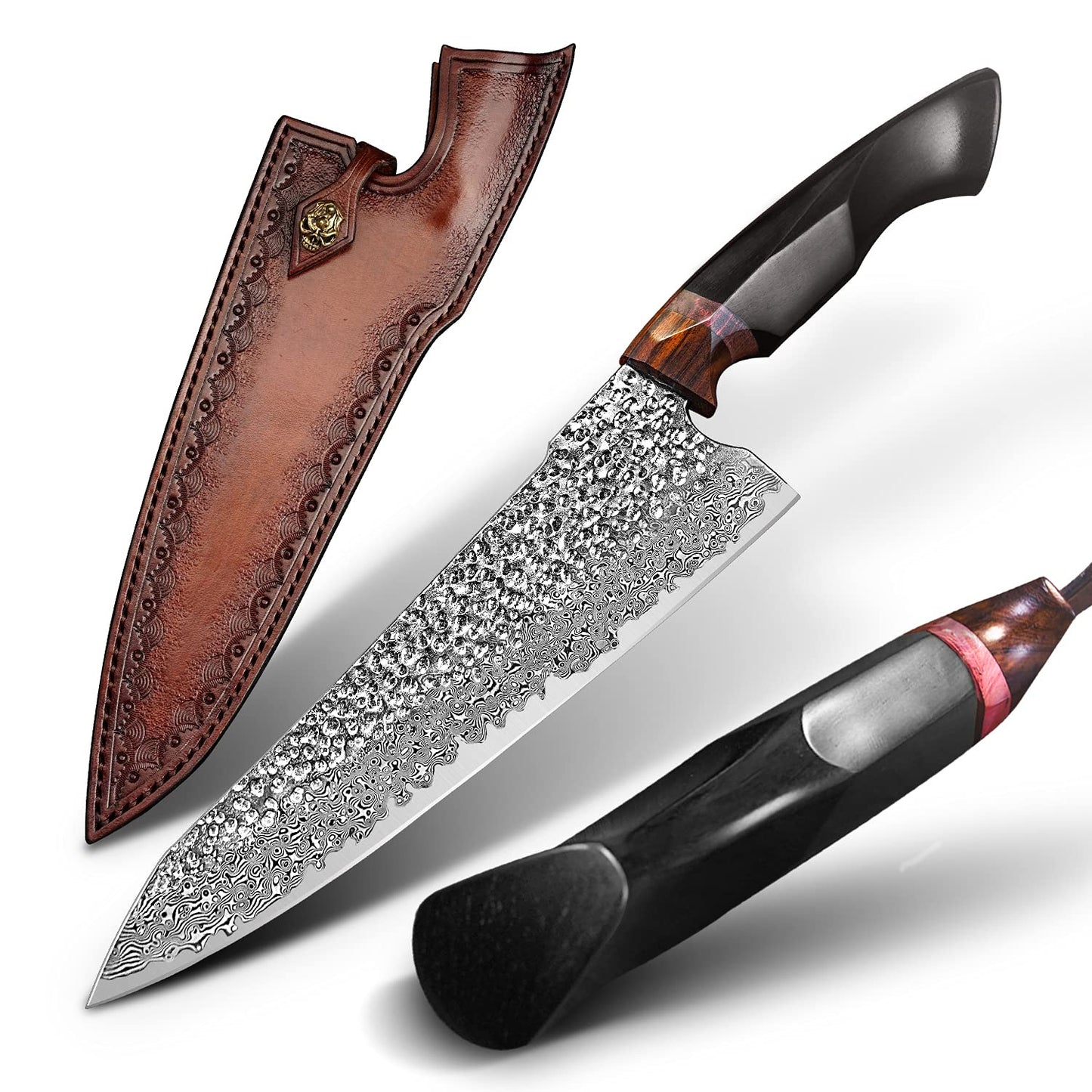 8.5inch Japanese chef's knife, Damascus Steel VG10 Core Blade,Ebony Wood Handle