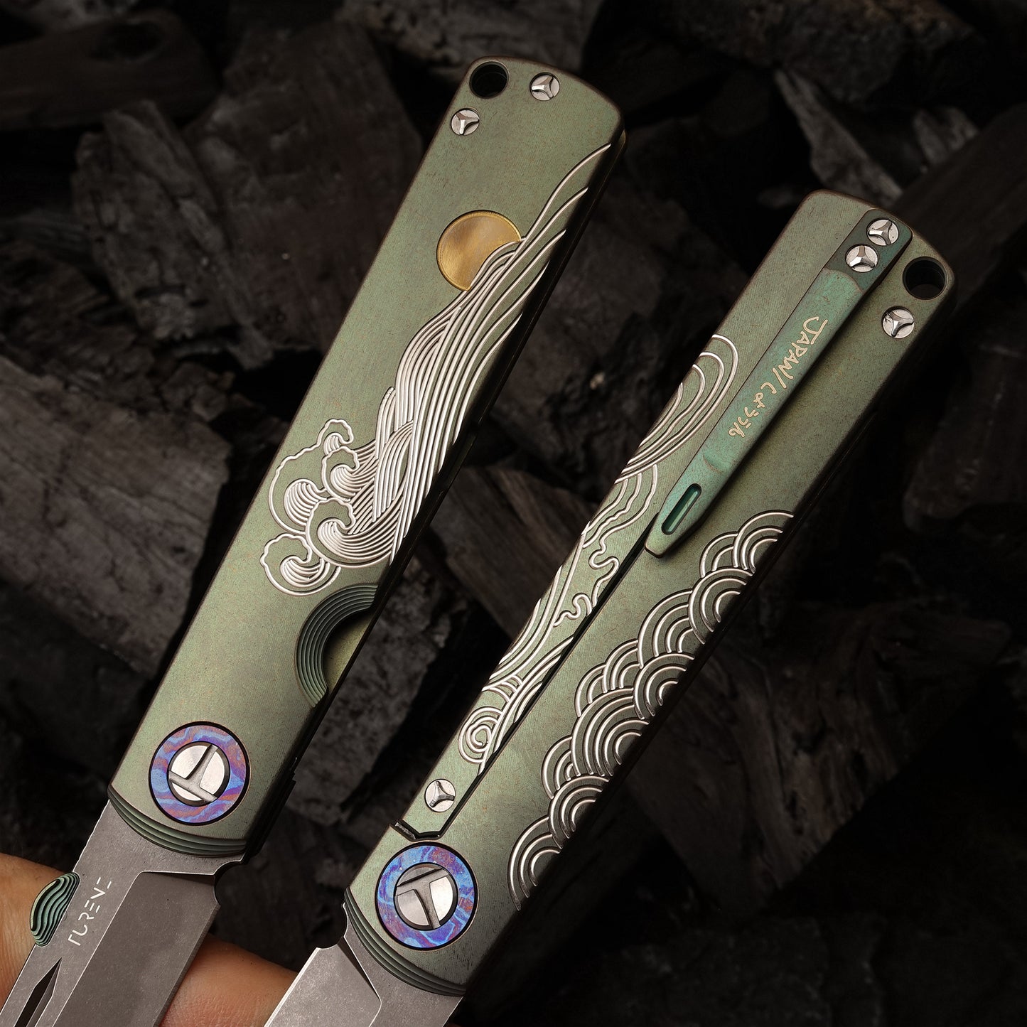 High Hardness Pocket Knife Camouflage,CPM-S35VN Powder Steel,Tc4 Titanium Alloy Handle