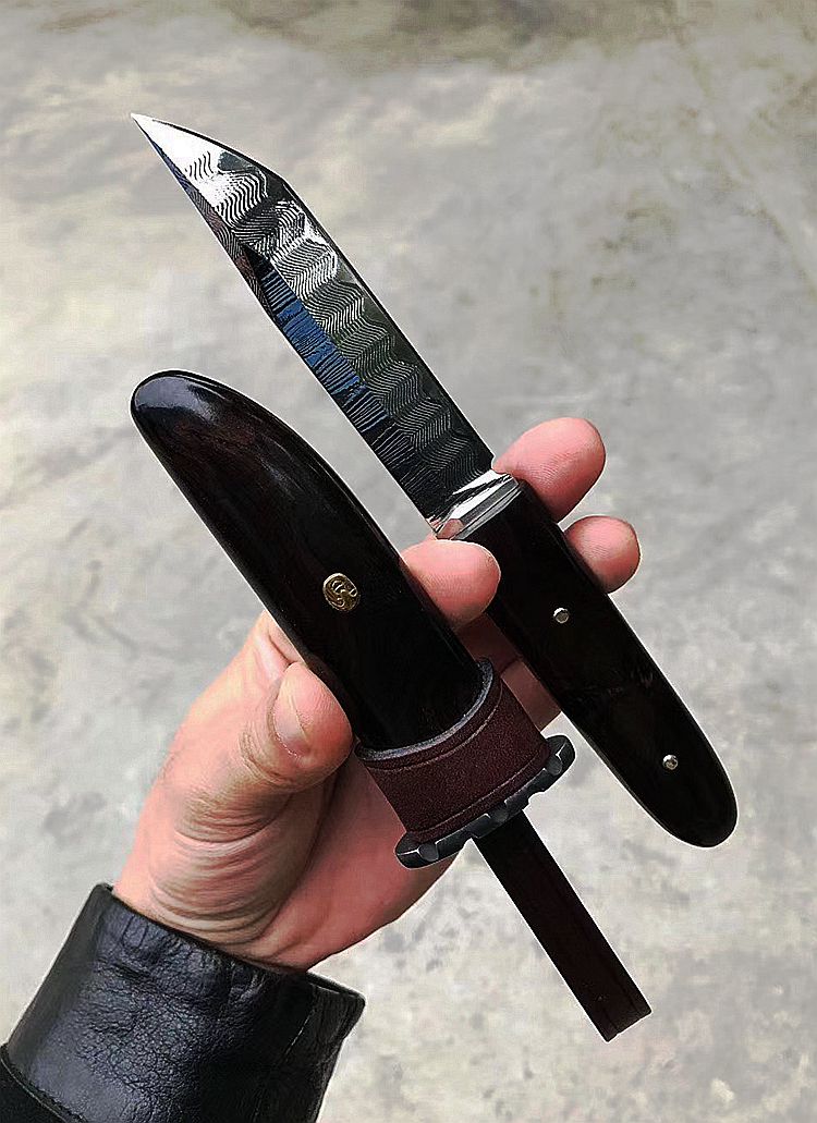 3.54 Inch Outdoor Fixed Blade Knife, VG10 Damascus Steel, Ebony Wood