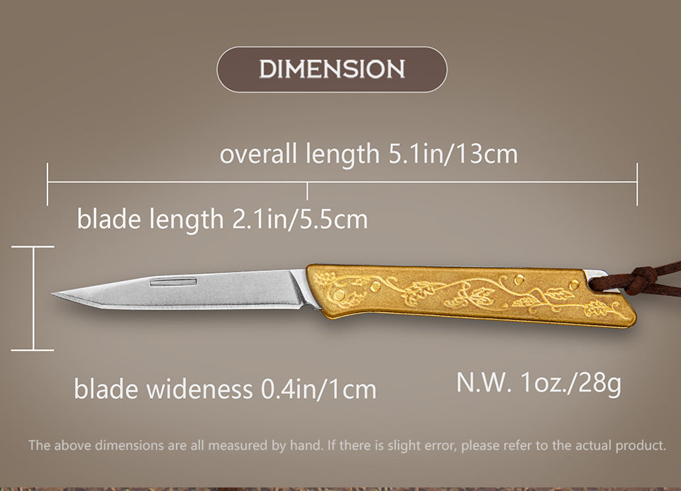 2.1 in Japanese Mini Keychain Folding Pocket Knife,14C27 Steel Blade,Copper Handle