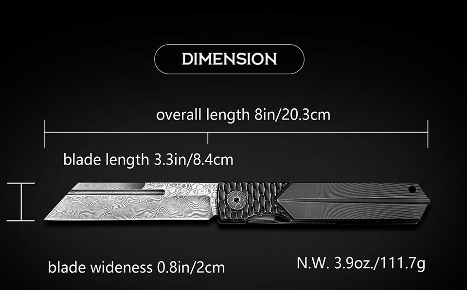 3.3 Inch Japanese Higonokami Folding Knife,103 Layers Damascus Steel,Titanium Handle