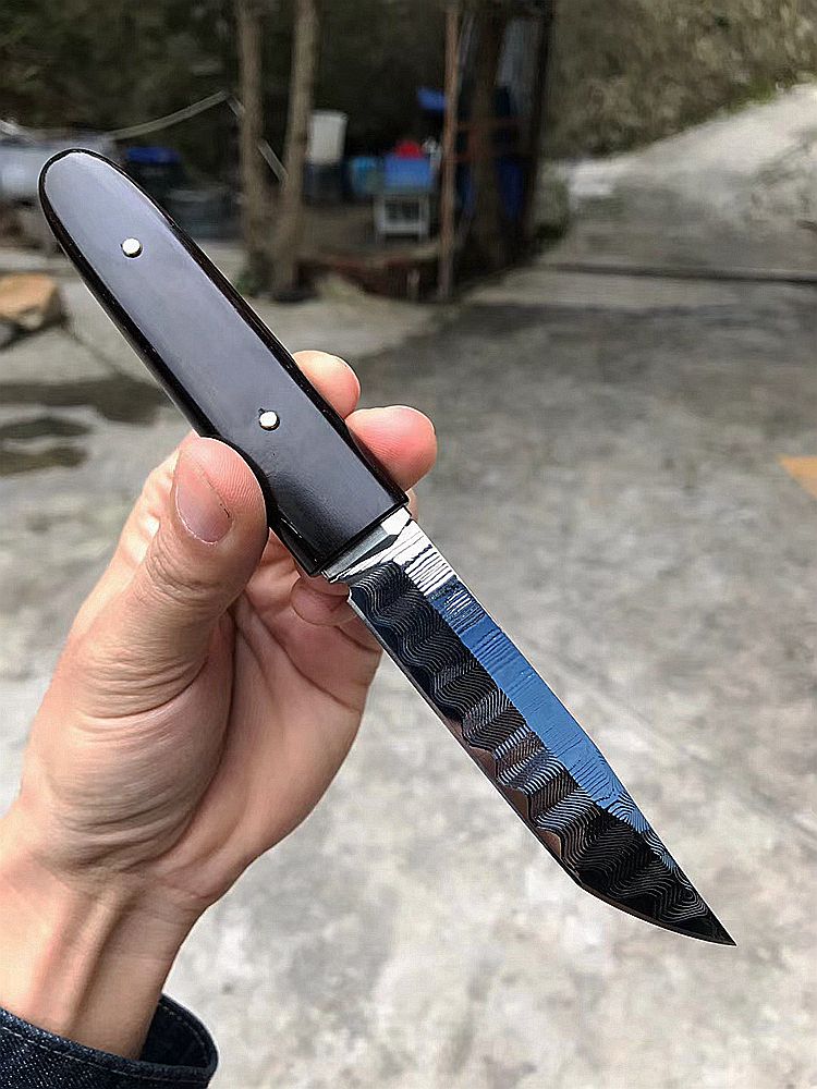 3.54 Inch Outdoor Fixed Blade Knife, VG10 Damascus Steel, Ebony Wood