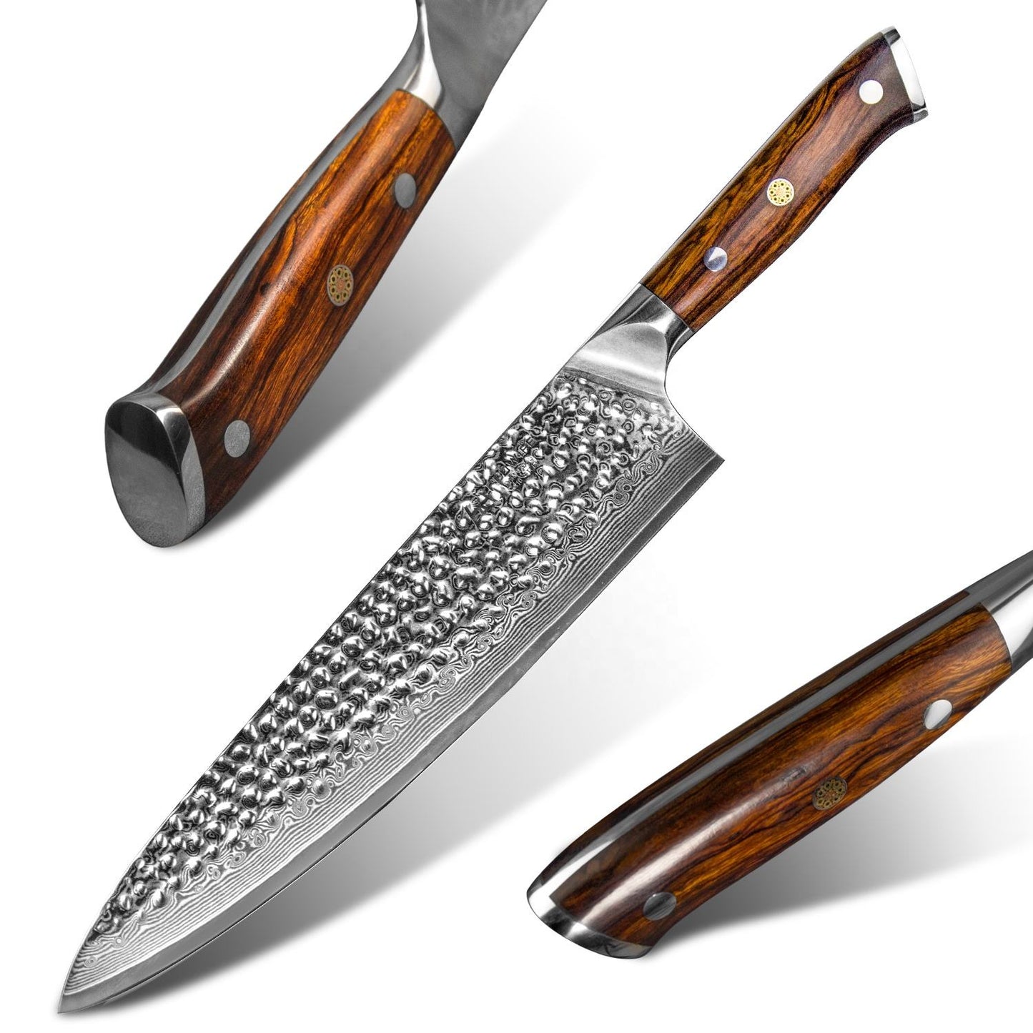 8.5 Inch Full Tang Kitchen Gyuto Knife, 73 Layers Damascus Steel, VG10 Steel Core, Iron Wood