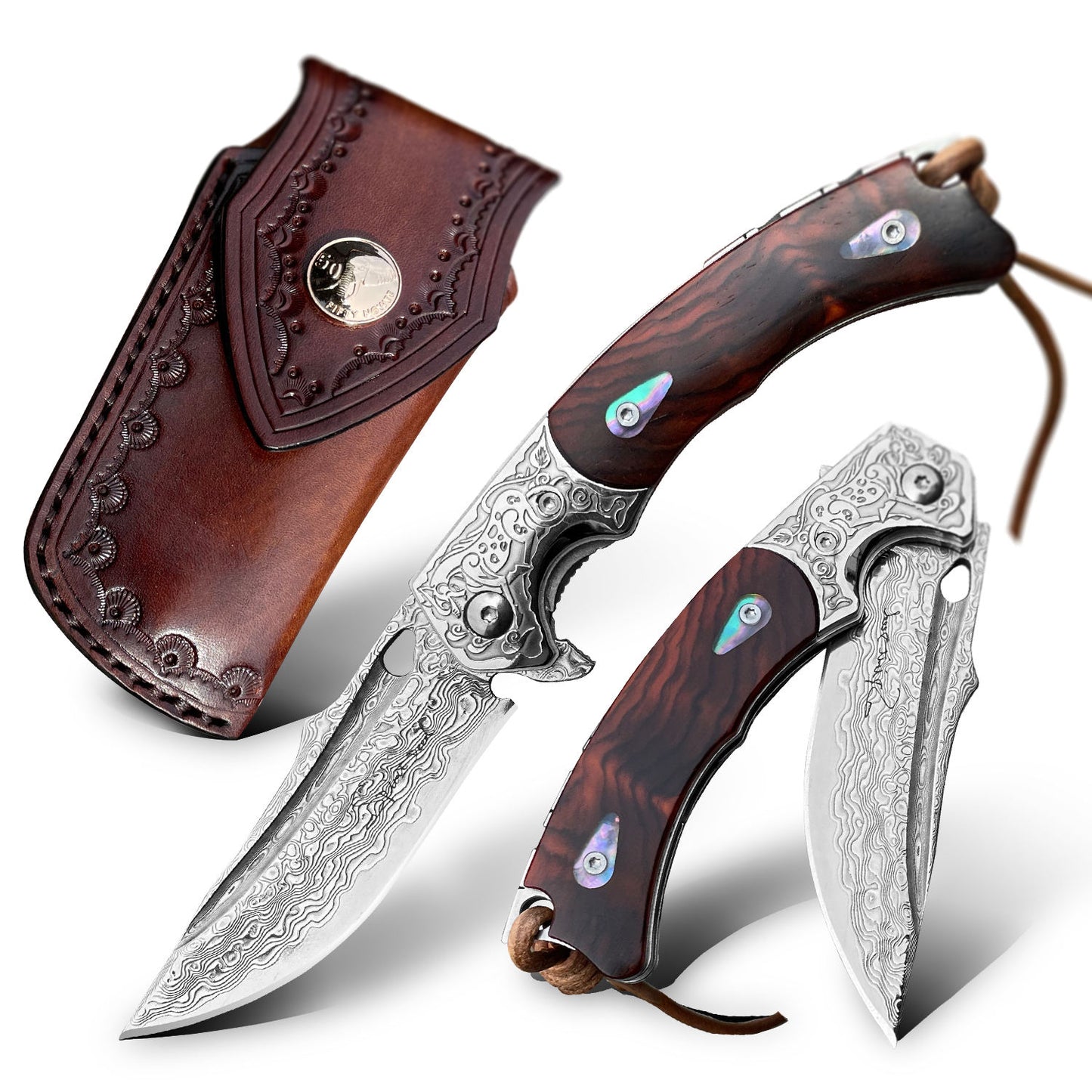 3.3 Inch Japanese Folding Knife,VG10 Damascus Steel,Rosewood, Liner Lock