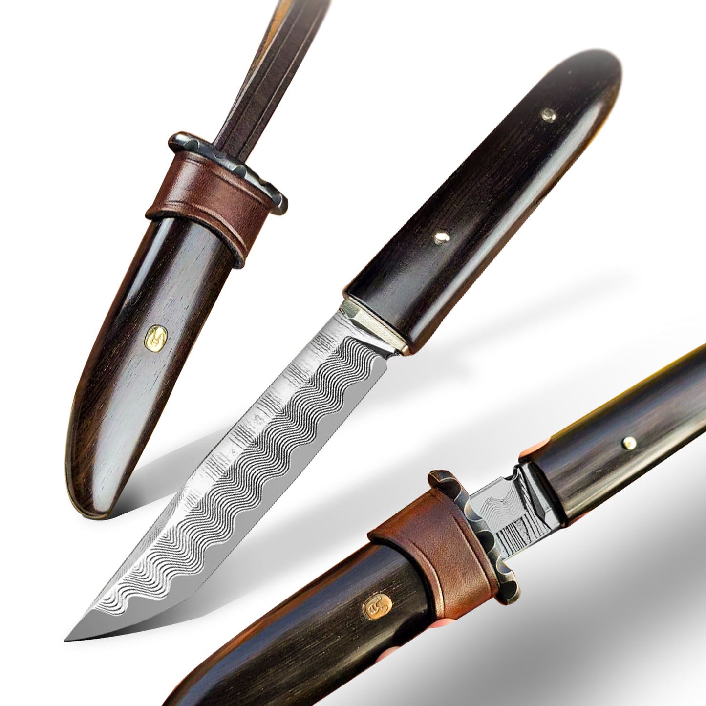 3.54 Inch Outdoor Fixed Blade Knife, VG10 Damascus Steel, Ebony Wood