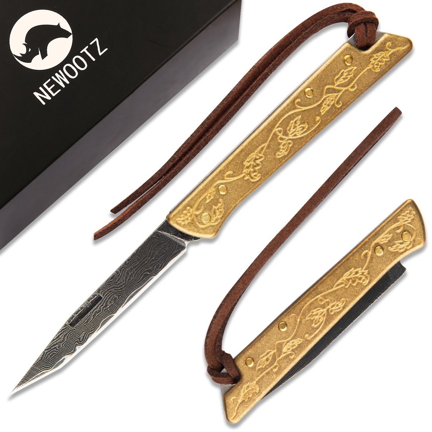 2.1 in Japanese Mini Keychain Folding Pocket Knife,67 Layers Damascus Steel,Copper Handle