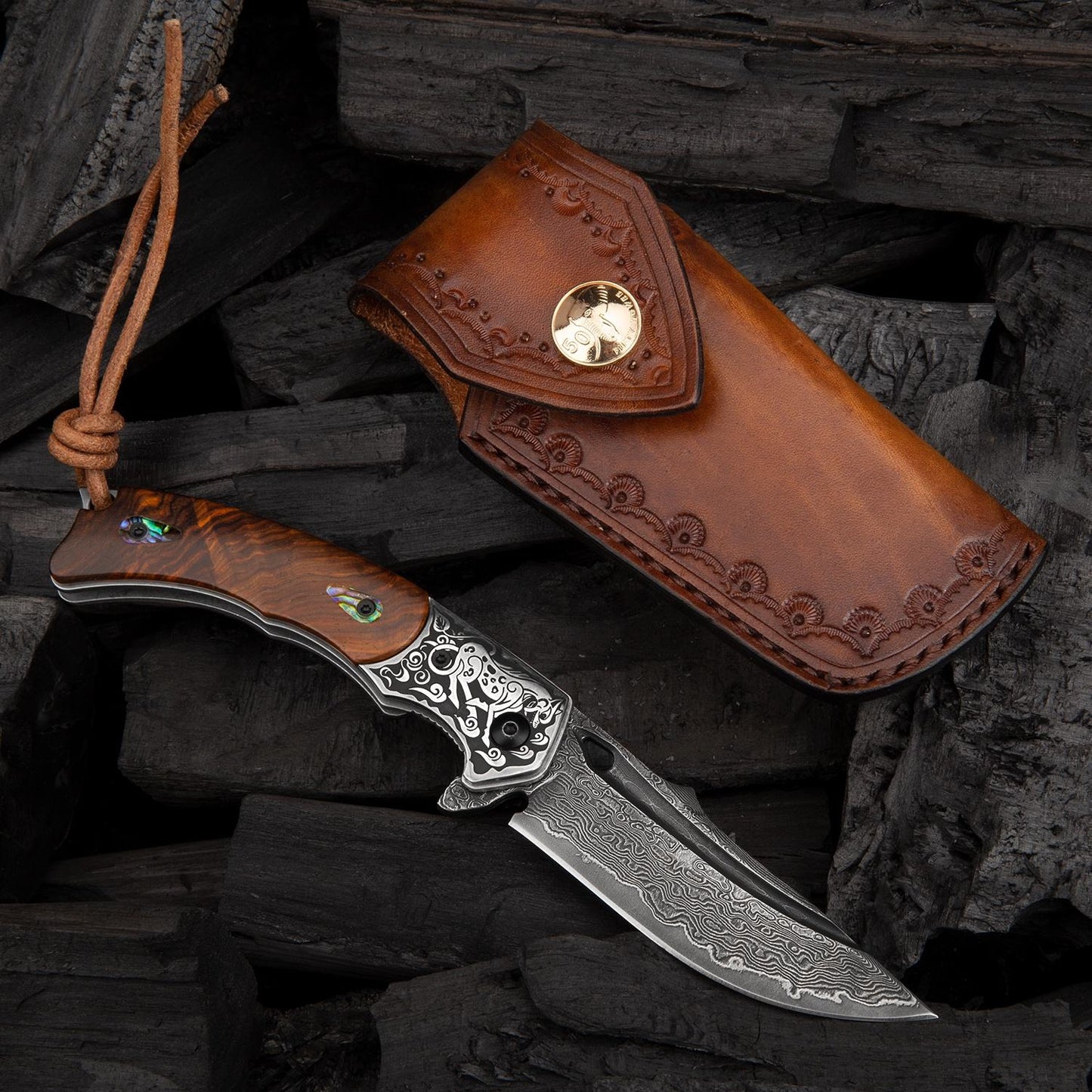 2.7 Inch Handmade Japanese VG10 Damascus Steel Folding Knife,Rosewood Liner Lock