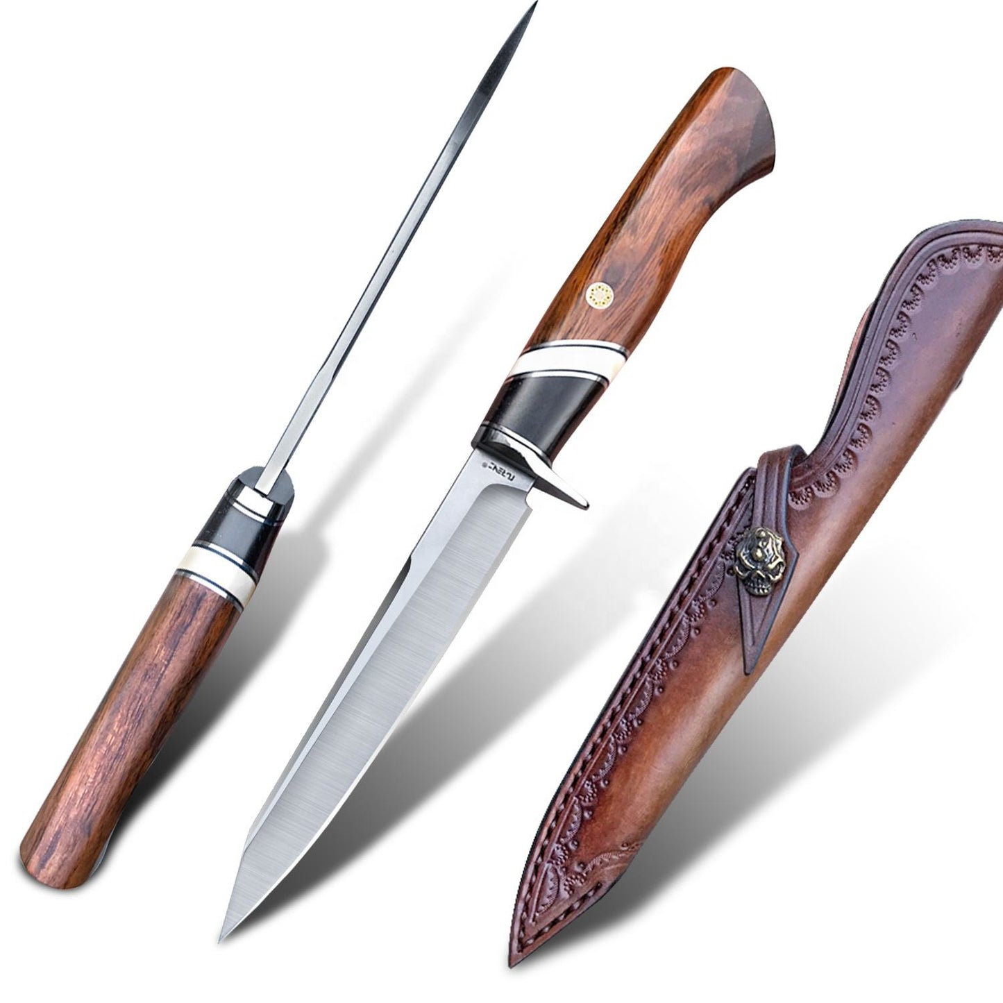 3.86Inch Camping Outdoors Fixed Blade Knife,M390 Steel Blade,Ebony and Desert Iron Wood Handle