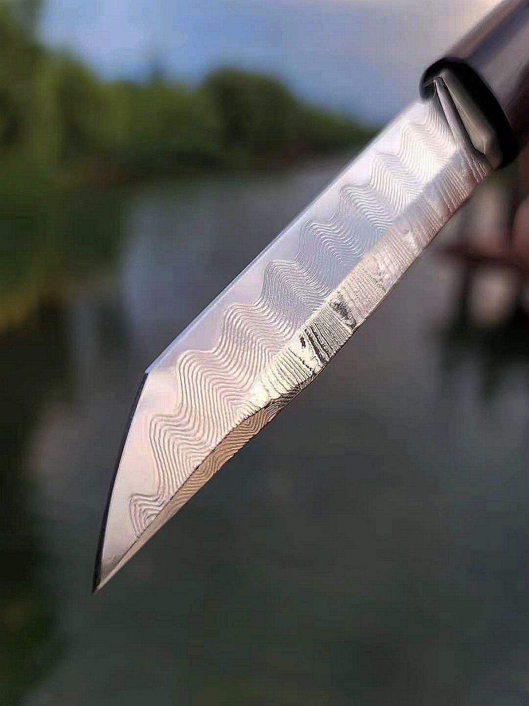 3.54 Inch Outdoor Fixed Blade Knife, VG10 Damascus Steel, Ebony Wood