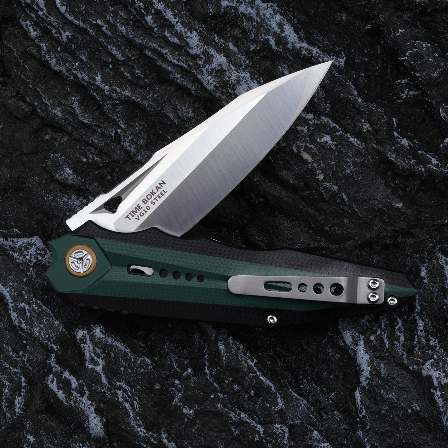Time Boken 3.7 Inch Outdoors Folding Pocket Knife, VG10 Steel White Blade, G10 Handle