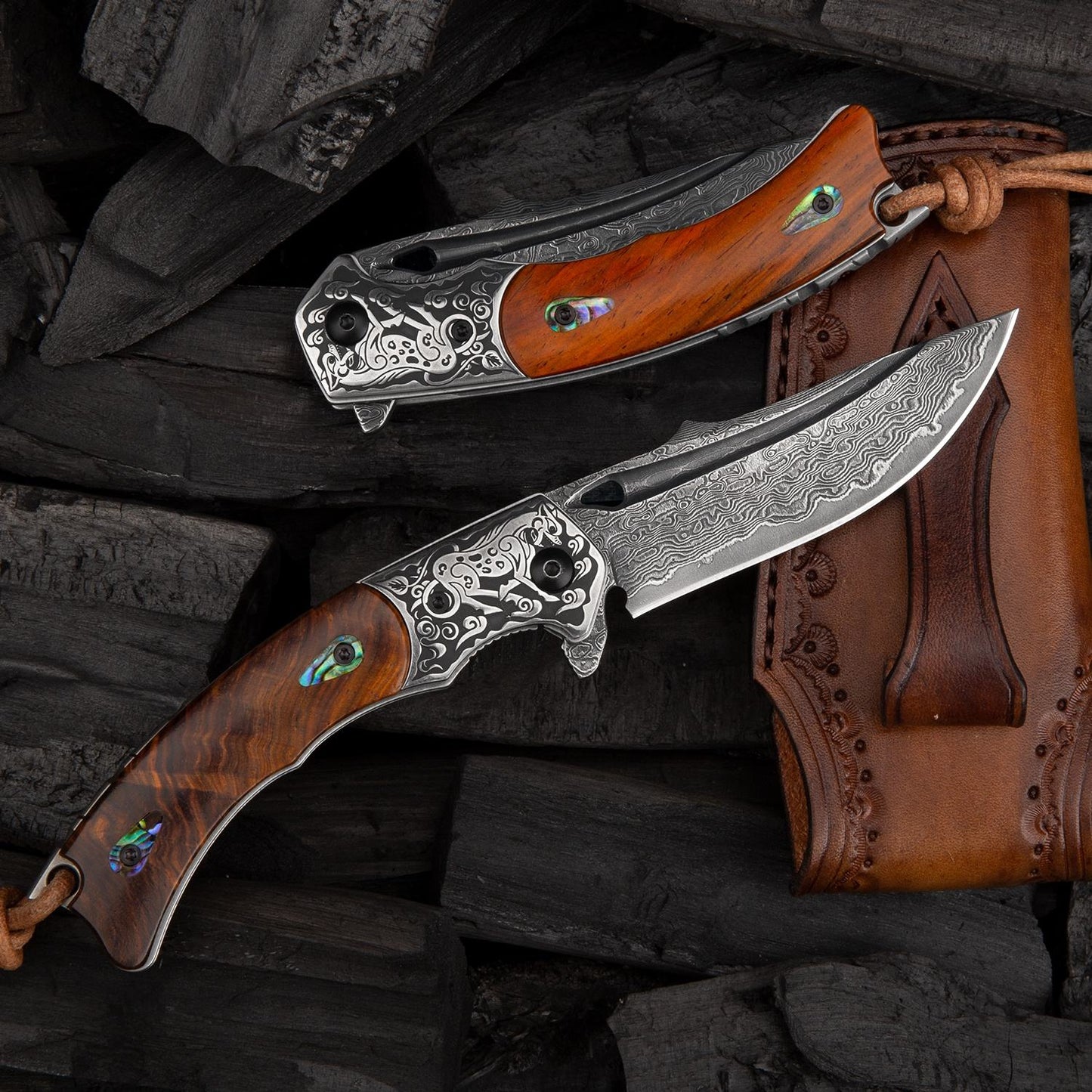 2.7 Inch Handmade Japanese VG10 Damascus Steel Folding Knife,Rosewood Liner Lock