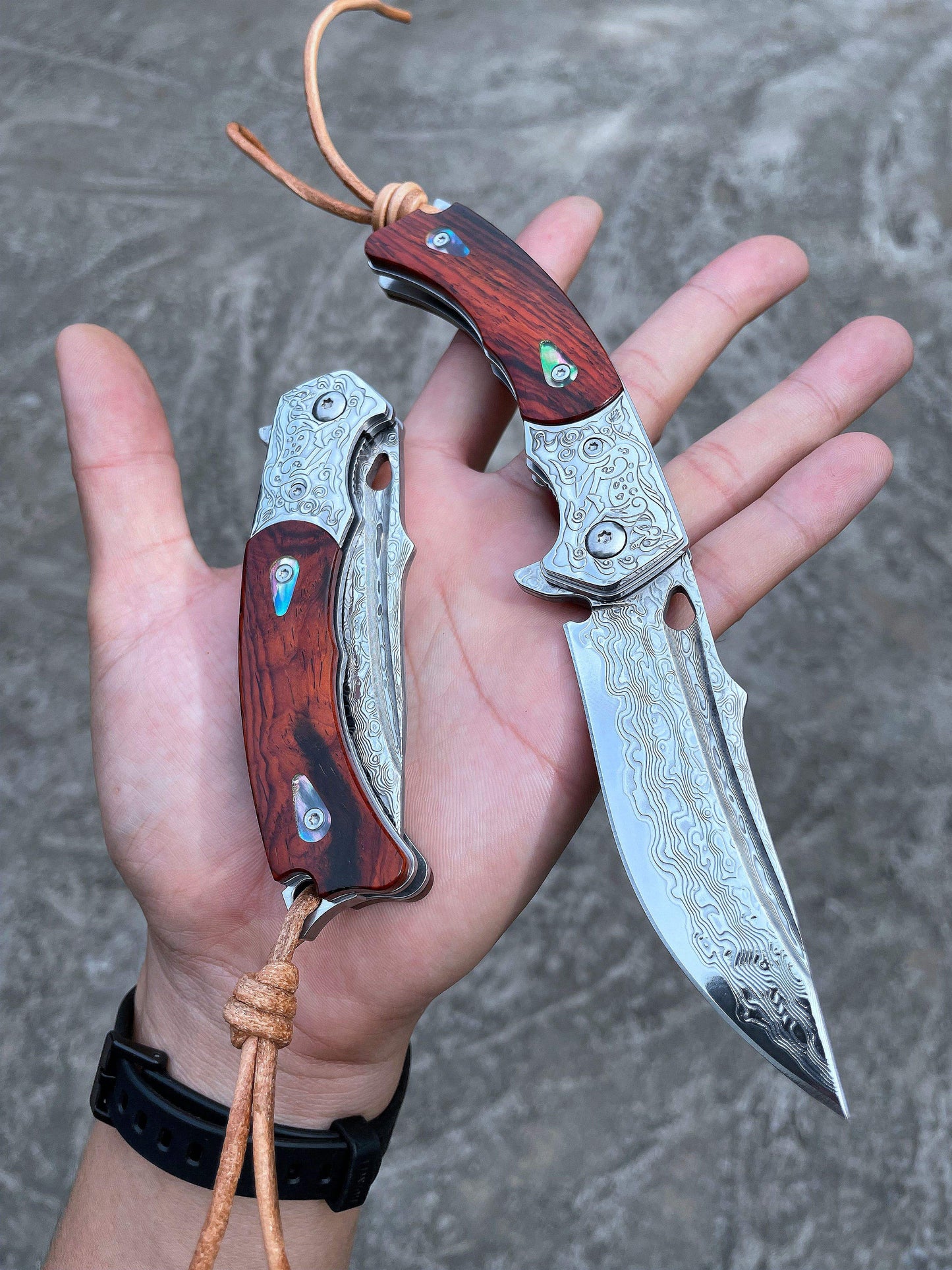 3.3 Inch Japanese Folding Knife,VG10 Damascus Steel,Rosewood, Liner Lock