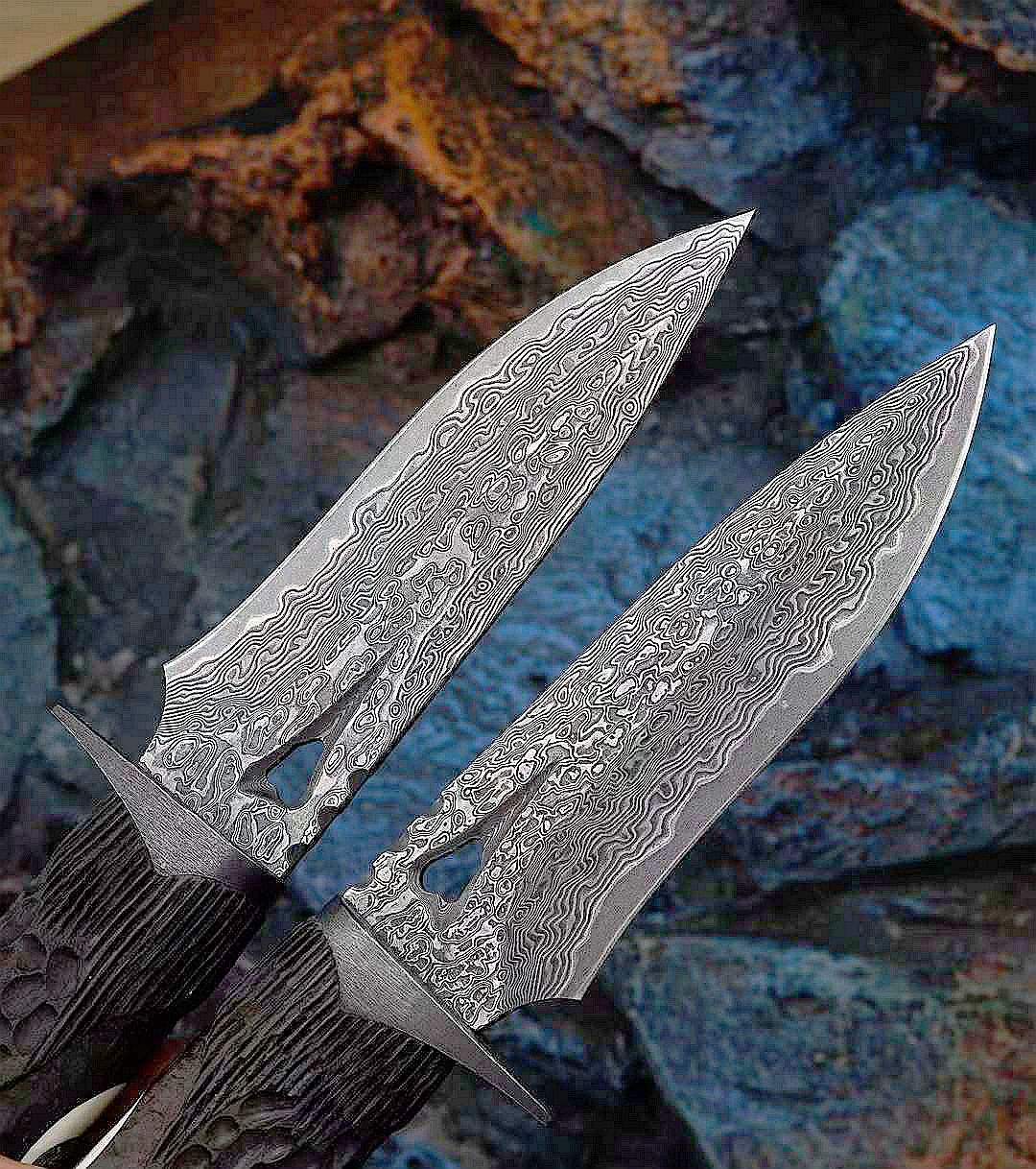 Auspicious Elephant 3.9 Inch Outdoor Full Tang Fixed Blade Knife, VG10 Damascus Steel, Ebony Wood