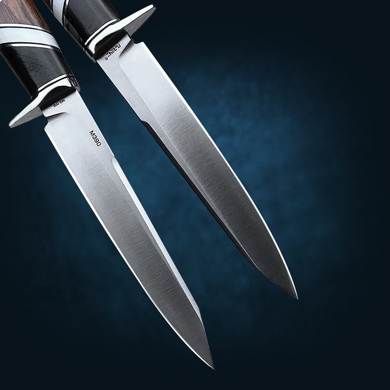 3.86Inch Camping Outdoors Fixed Blade Knife,M390 Steel Blade,Ebony and Desert Iron Wood Handle