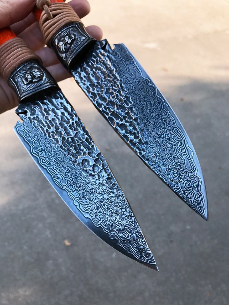 7Inch Outdoor Damascus Fixed Blade Knife, VG10 Damascus Steel, Ostrich Foot Bone Handle