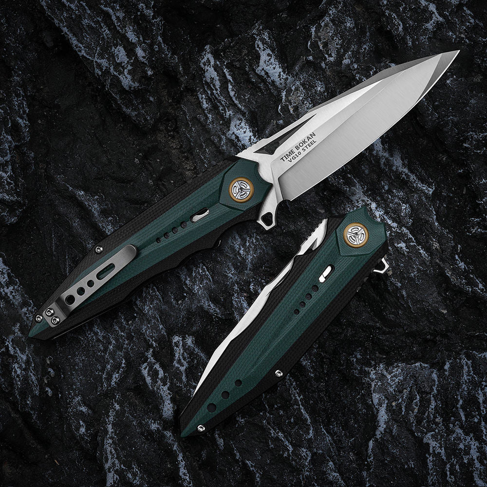 Time Boken 3.7 Inch Outdoors Folding Pocket Knife, VG10 Steel White Blade, G10 Handle