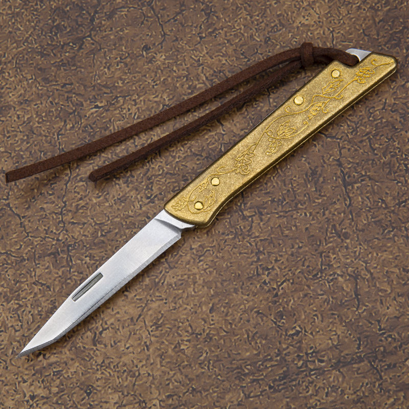 2.1 in Japanese Mini Keychain Folding Pocket Knife,14C27 Steel Blade,Copper Handle