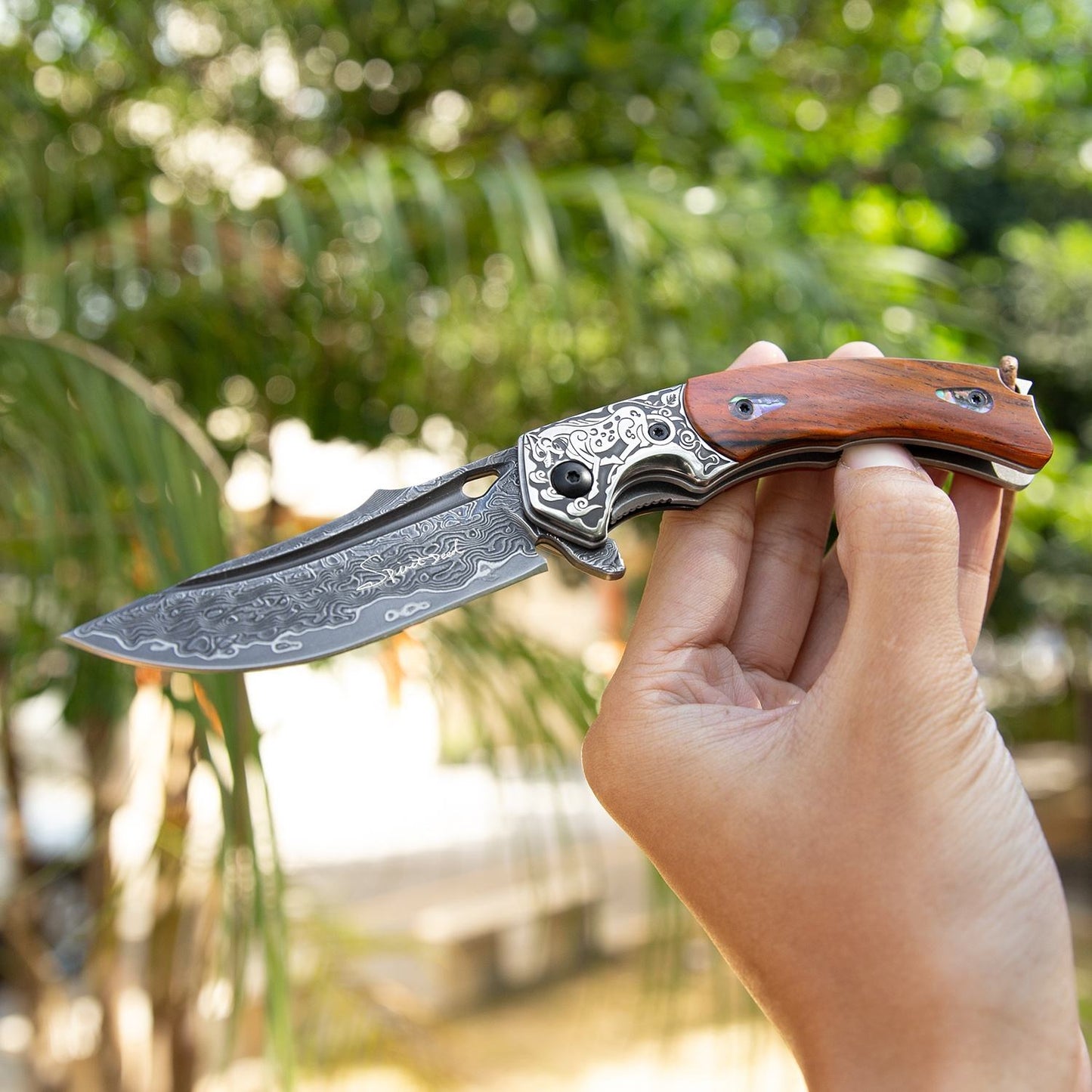 2.7 Inch Handmade Japanese VG10 Damascus Steel Folding Knife,Rosewood Liner Lock