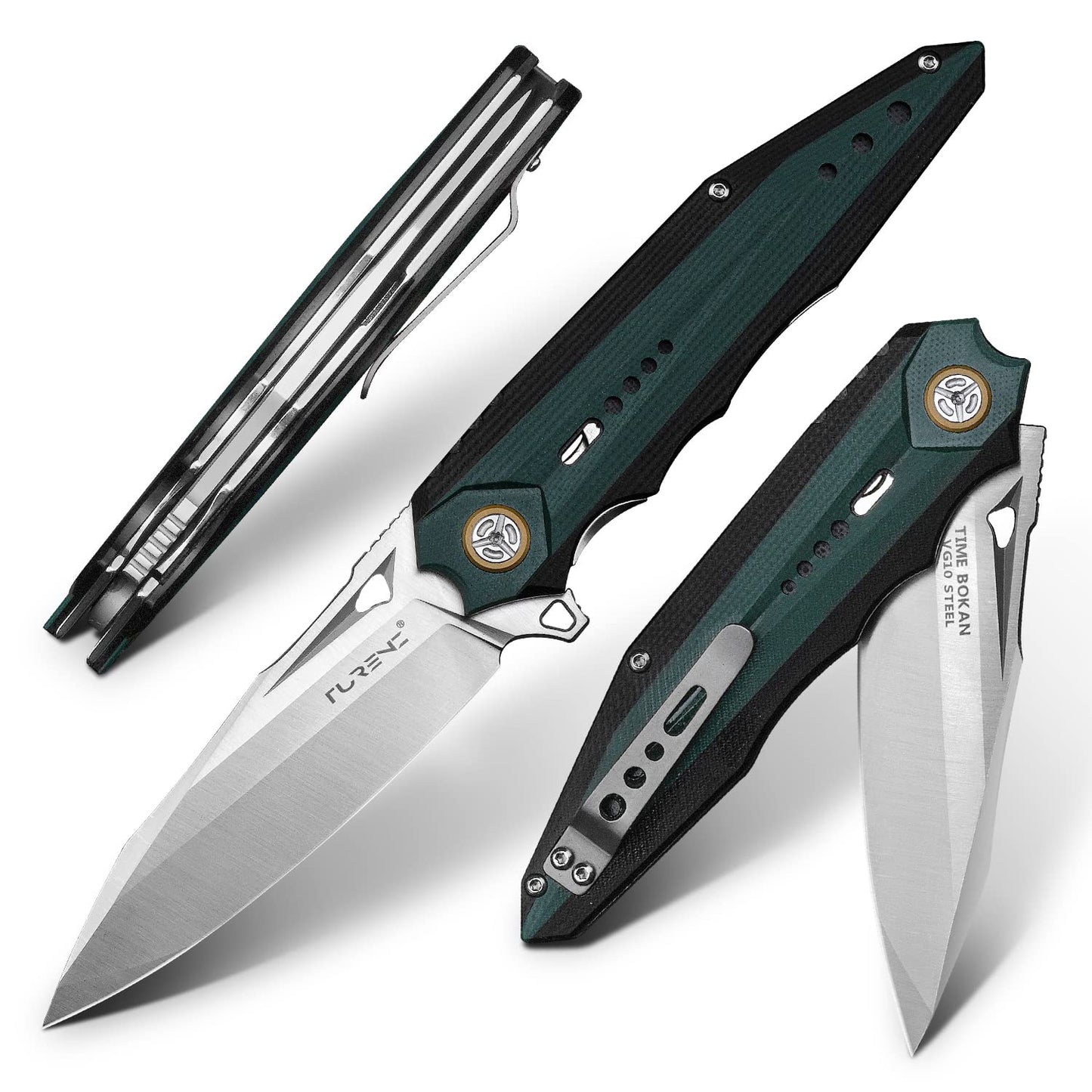 Time Boken 3.7 Inch Outdoors Folding Pocket Knife, VG10 Steel White Blade, G10 Handle